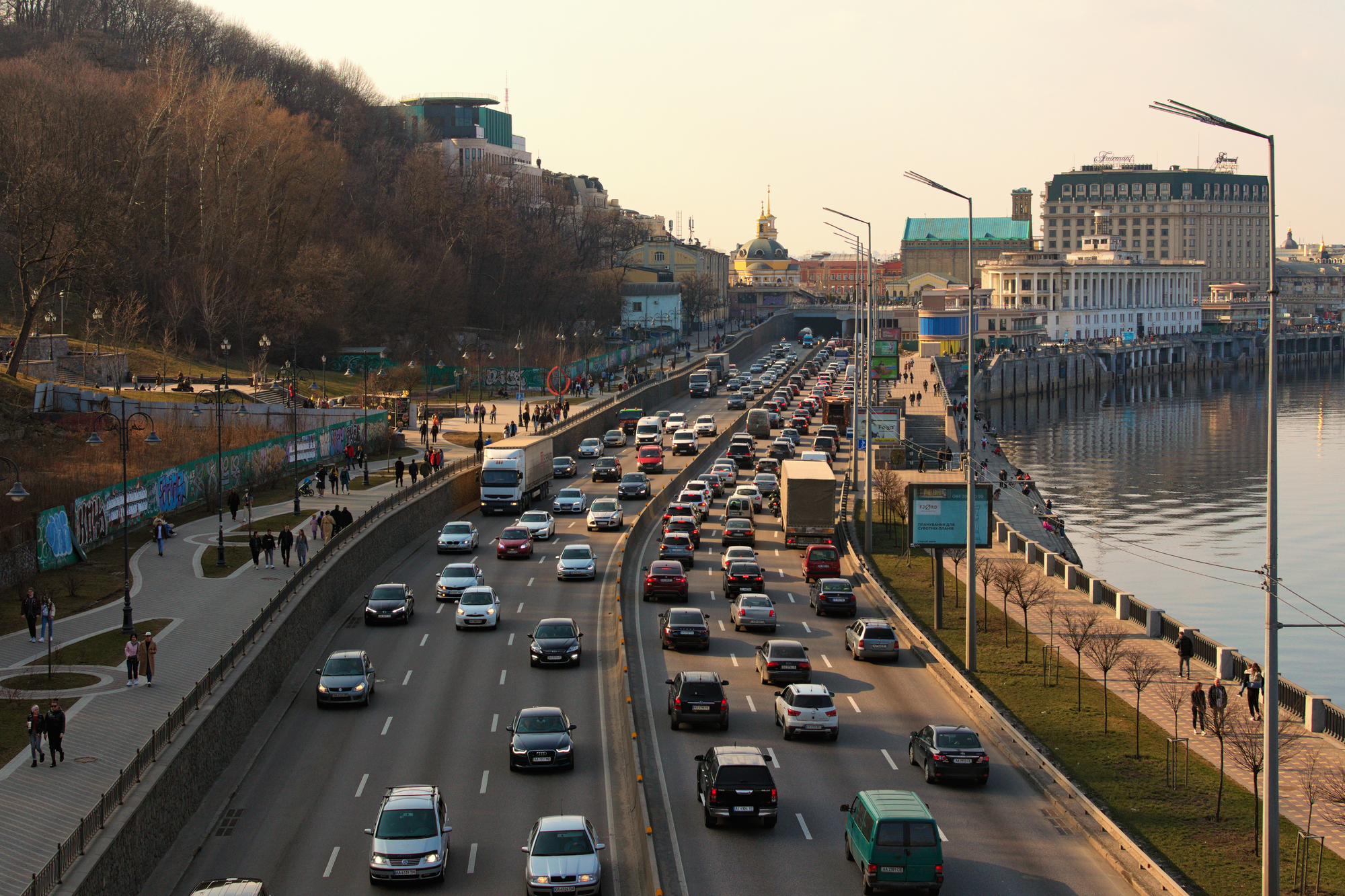 Kyiv, Ukraine, highway along Dnipro River