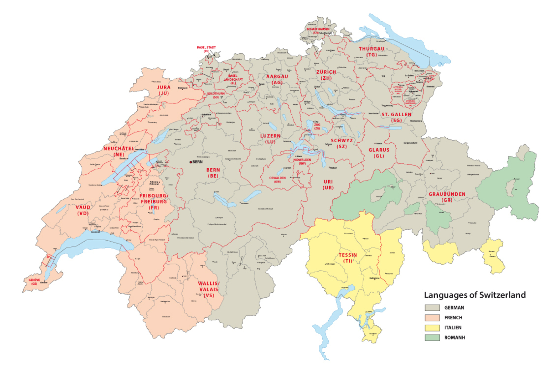 Карта языков Швейцарии. Источник: expatica.com
