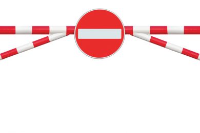Gated Road Barrier Closeup, No Entry Sign, Roadway Gate Bar In B
