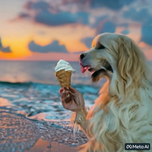 a_golden_retriever_eating_ice_cream_on_a_beautiful_tropical_beach_at_sunset,_high_resolution__22