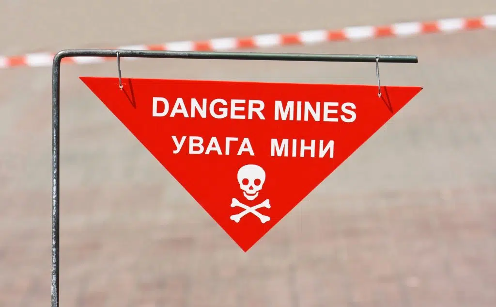 Awarning sign on mined area