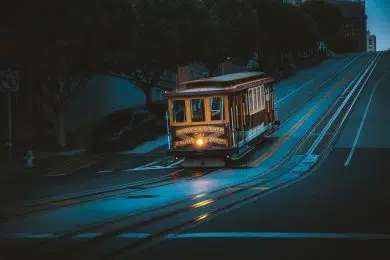 Historic San Francisco Cable Car on famous California Street at