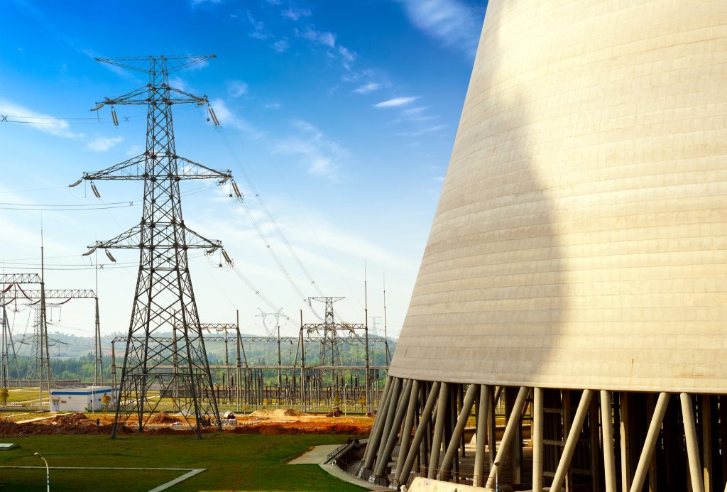 High-voltage tower of the coal-fired power plants