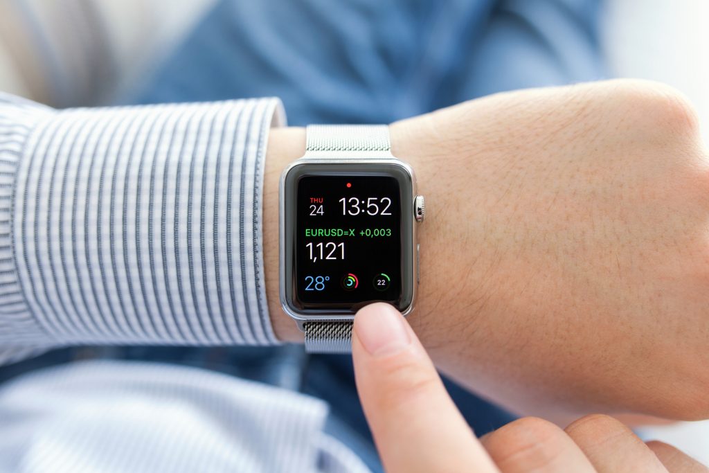 Man hand with Apple Watch in the home