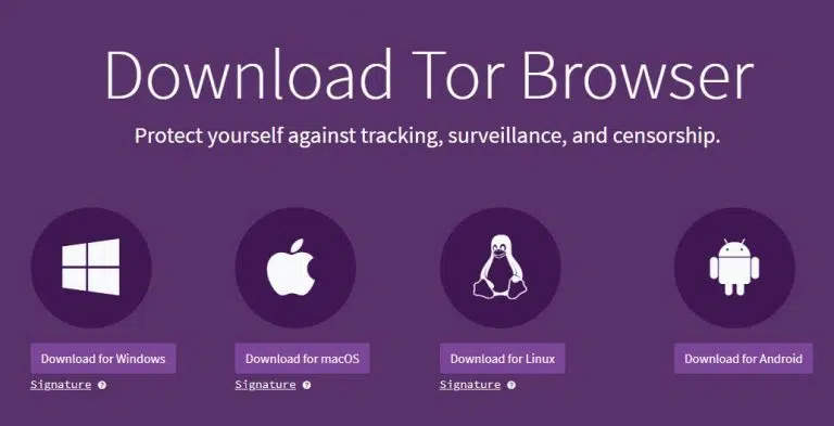 Страница загрузки браузера Tor
