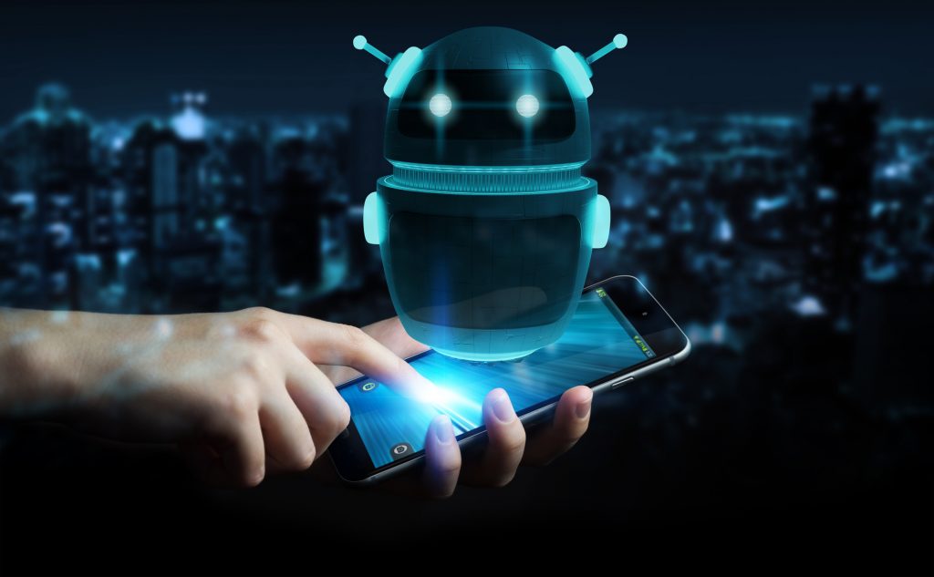 Businessman using digital chatbot robot application 3D rendering