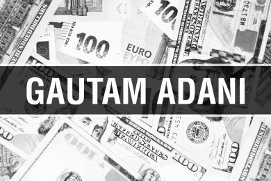 Gautam Adani text Concept. American Dollars Cash Money,3D render