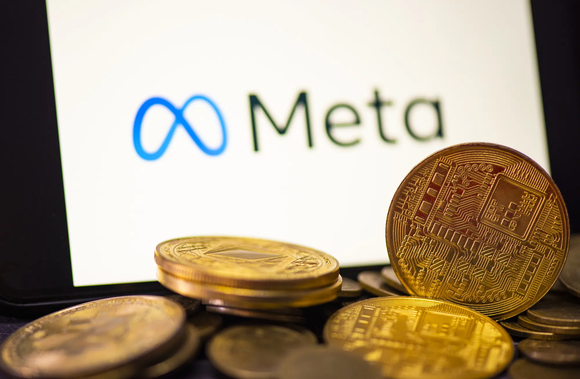 Metaverse coin crypto currency blockchain concept, META on smart
