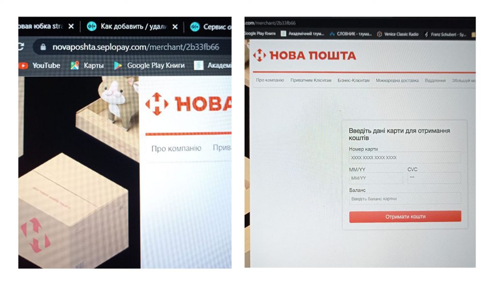 Страница фишингового сайта под видом «Новой почты»