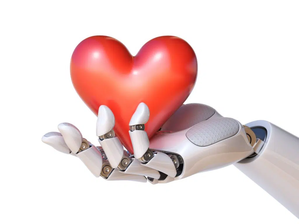 A bionic hand holds an artificial heart