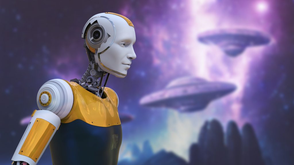 Futuristic humanoid robot, 3D illustration