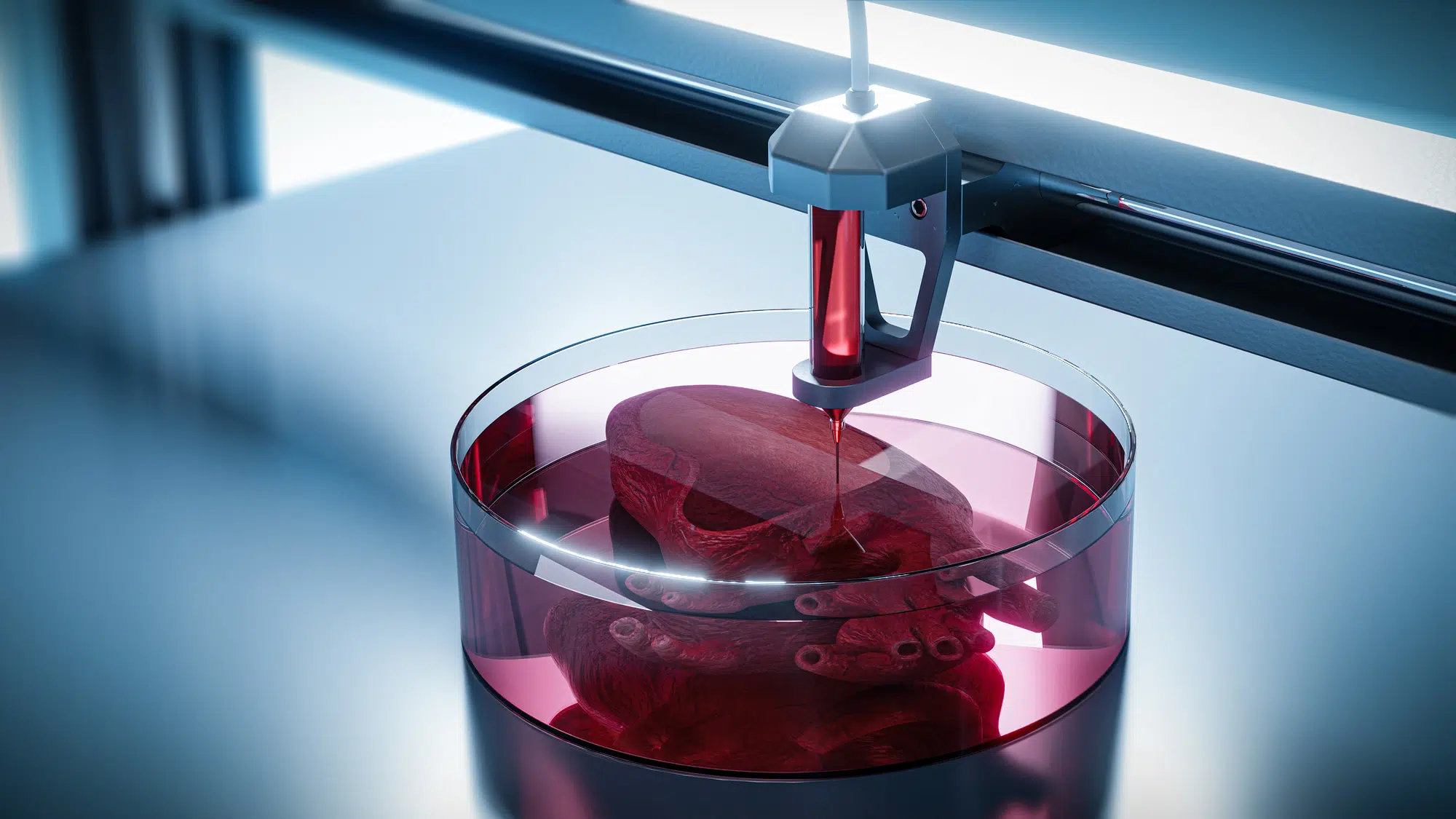 Bioprint 3d - the concept of printing organs for transplants on 3d printers. the future of transplantology, 3d illustration