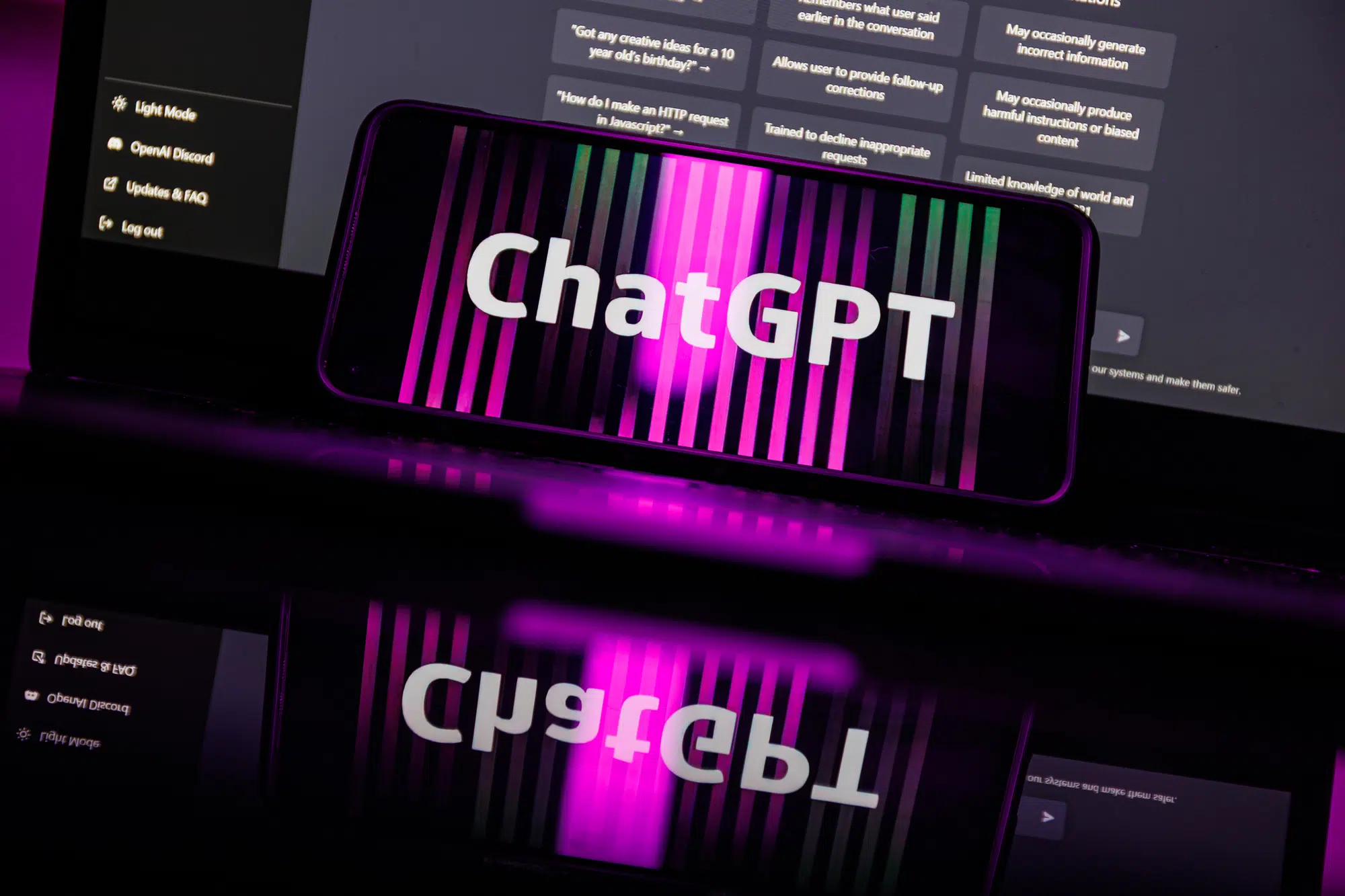 ChatGPT on computer. Chat GPT is artificial intelligence AI chatbot which was launched by OpenAI. High quality photo