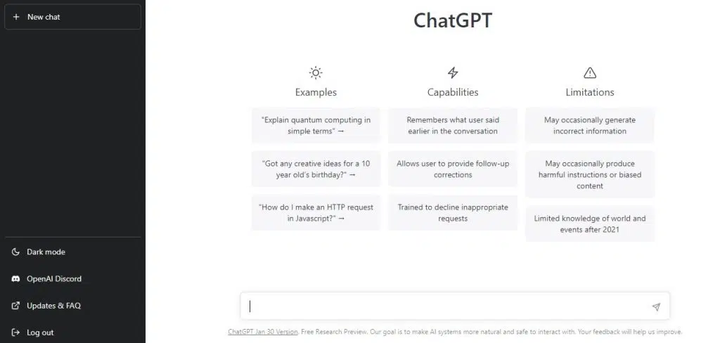 Интерфейс для работы с нейросетью ChatGPT