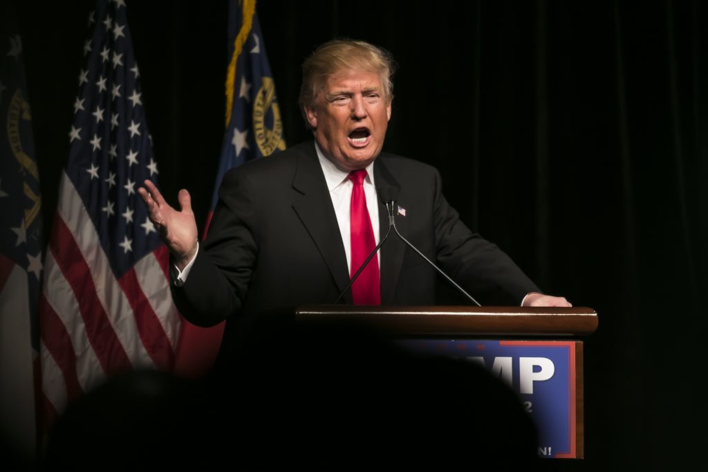 21 February 2016: Republican Presidential candidate Donald Trump speaks to several thousand supporters at a rally in Atlanta, Georgia.