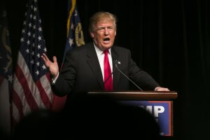 21 February 2016:  Republican Presidential candidate Donald Trump speaks to several thousand supporters at a rally in Atlanta,  Georgia.