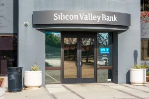 Silicon Valley Bank facade at high-tech commercial bank headquarters in South San Francisco Bay area - Santa Clara, California, USA - 2020