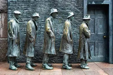 Statues depicting the Great Depression in the 1930s in The Franklin Roosevelt Memorial in Washington DC, USA on 13 May 2019