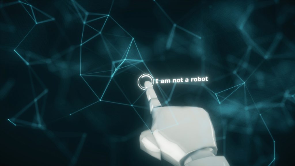 3d rendered illustration of Robot Hand Clicks To Captcha I am not robot test. High quality 3d illustration