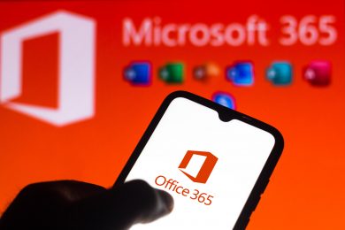 July 27, 2021, Brazil. In this photo illustration the Microsoft Office 365 logo is seen on a smartphone and a pc screen