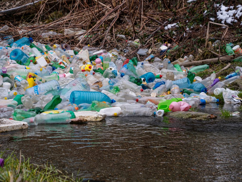 River pollution with plastic waste