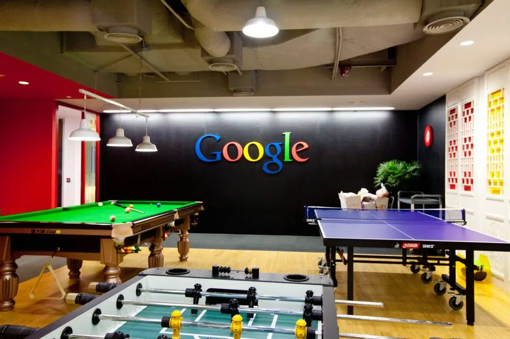 A billiard table, a table tennis table and a football table are seen at Google office at the International Finance Center in Shanghai, China, 25 April 2012.