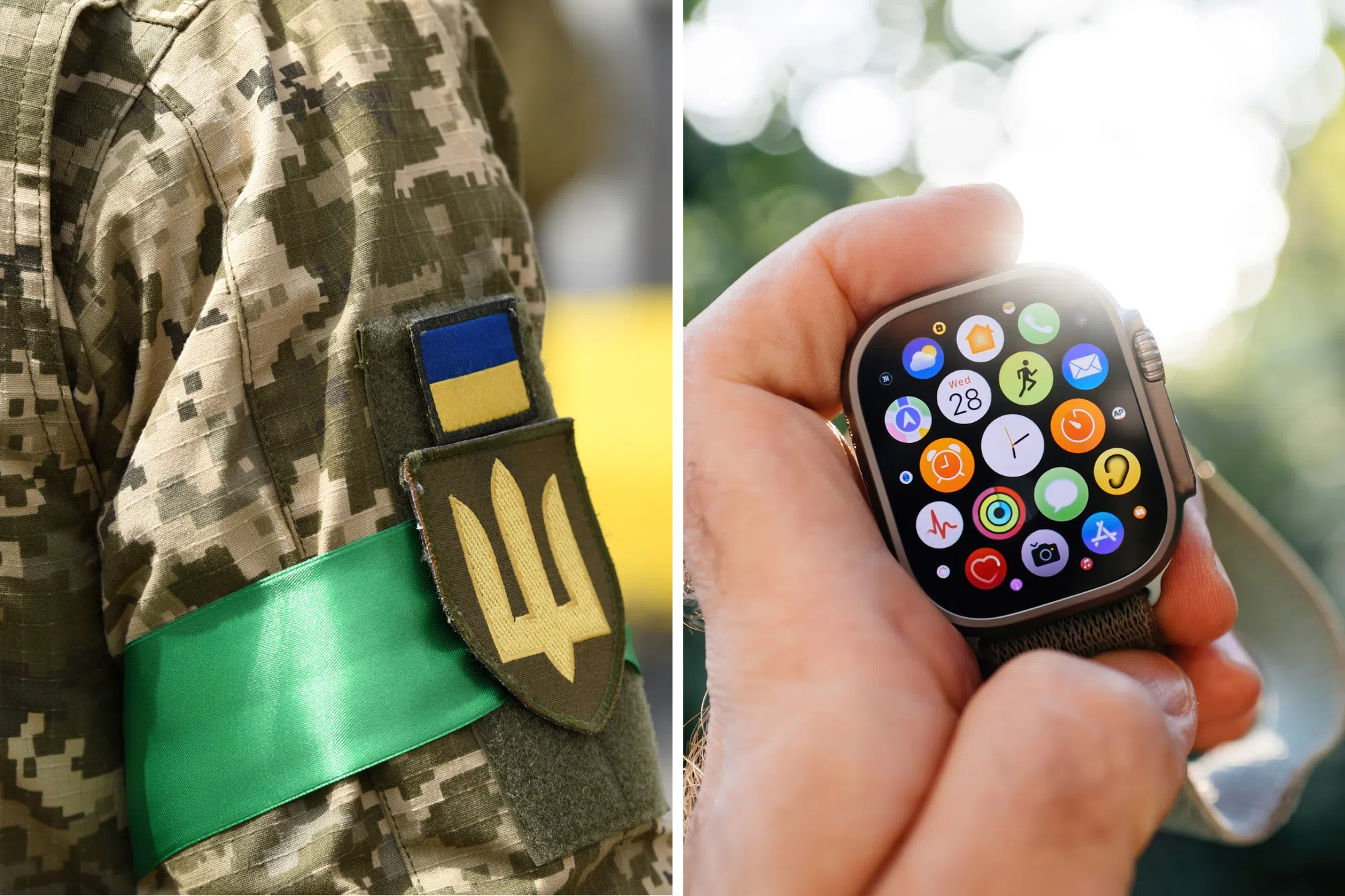 Ukrainian soldier, Apple Watch, collage