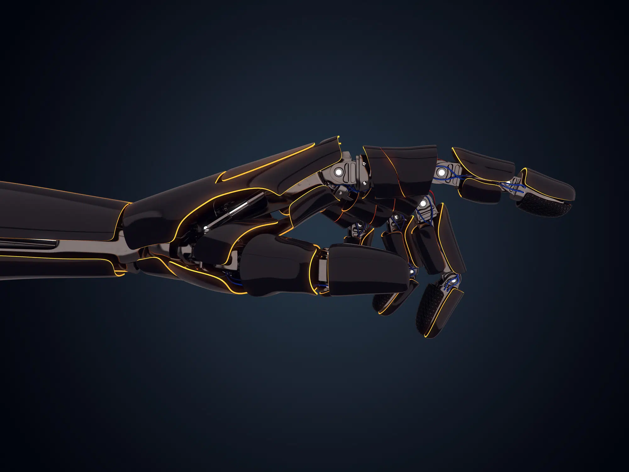 3D rendering robotic hand on a dark background