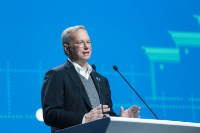 Eric Schmidt, Executive Chairman of Alphabet and former CEO of Google, delivers a speech during the opening ceremony of the Future of Go Summit in Wuzhen town, Jiaxing city, east China's Zhejiang province, 23 May 2017.  China's historic water town Wuzhen is hosting the showdown of the year as Google's DeepMind unit AlphaGo challenges the world's No.1 Go player, 19-year-old Chinese player Ke Jie, in a three-game match during the Future of Go Summit from May 23 to 27. The match is a sequel to AlphaGo's stunning win beating Go legend Lee Se-dol last year. Its showdown with Ke, is being hotly anticipated by Go experts and fans.