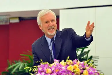 Canadian director James Cameron delivers a speech at a launch ceremony for the Cameron Pace Group China and a signing ceremony between Cameron Pace Group and Tianjin North Film Group and Tianjing Binhai Hi-Tech Development Group in Beijing, China, 8 August 2012.  Oscar-winning director James Cameron said on Wednesday (8 August 2012) that he will open a joint venture in China to provide 3D filming technology, the latest move by Hollywood to secure a foothold in the countrys booming movie industry. Box office revenues, growing by leaps and bounds in China thanks to its fast-growing middle class, have whet Hollywoods appetite despite complaints over government restrictions on access to screens, content control and piracy. CPG China Division, the new arm of Cameron Pace Group, will offer Chinese film makers three-dimensional camera technology but will not be involved immediately in producing films.