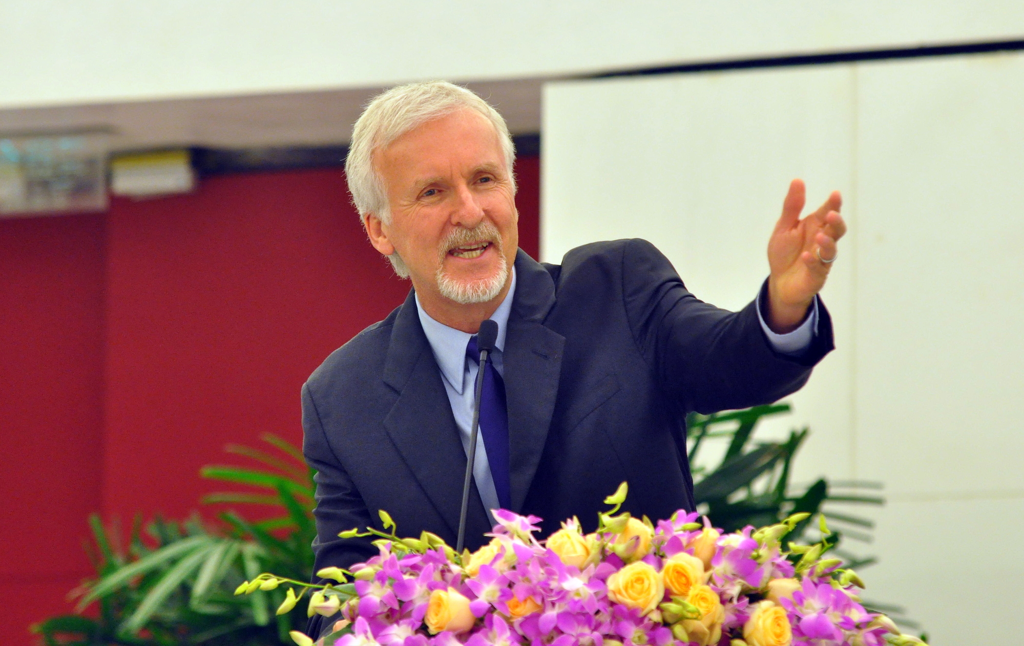 Canadian director James Cameron delivers a speech at a launch ceremony for the Cameron Pace Group China and a signing ceremony between Cameron Pace Group and Tianjin North Film Group and Tianjing Binhai Hi-Tech Development Group in Beijing, China, 8 August 2012. Oscar-winning director James Cameron said on Wednesday (8 August 2012) that he will open a joint venture in China to provide 3D filming technology, the latest move by Hollywood to secure a foothold in the countrys booming movie industry. Box office revenues, growing by leaps and bounds in China thanks to its fast-growing middle class, have whet Hollywoods appetite despite complaints over government restrictions on access to screens, content control and piracy. CPG China Division, the new arm of Cameron Pace Group, will offer Chinese film makers three-dimensional camera technology but will not be involved immediately in producing films.