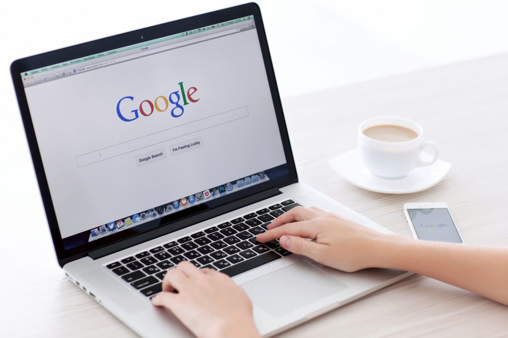 Simferopol, Russia - June 22, 2014: Google biggest Internet search engine. Google.com domain was registered September 15, 1997