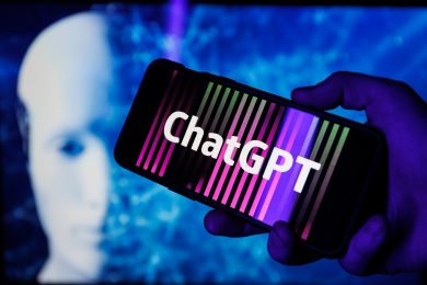 Kaunas, Lithuania - 2022 February 5: ChatGPT OpenAI logo on smartphone in conceptual Artificial intelligence futuristic background. High quality photo