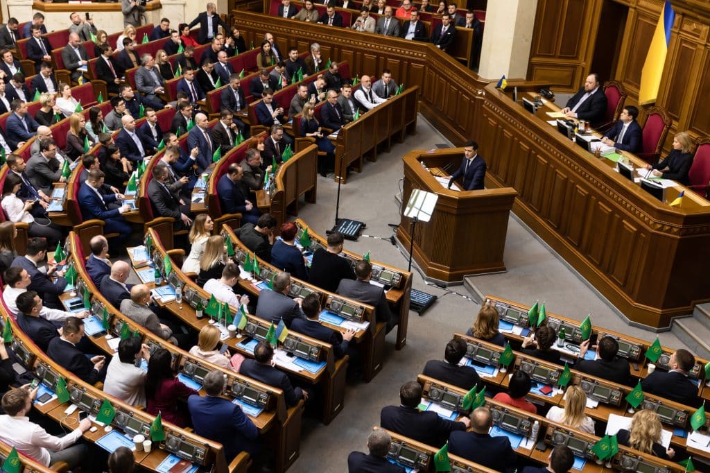 KYIV, UKRAINE - Mar. 04, 2020: President of Ukraine Volodymyr Zelensky during the session of the Verkhovna Rada of Ukraine