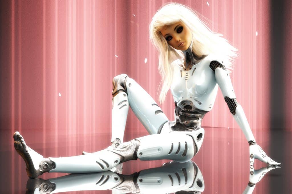 Artistic 3D illustration of a female cyborg