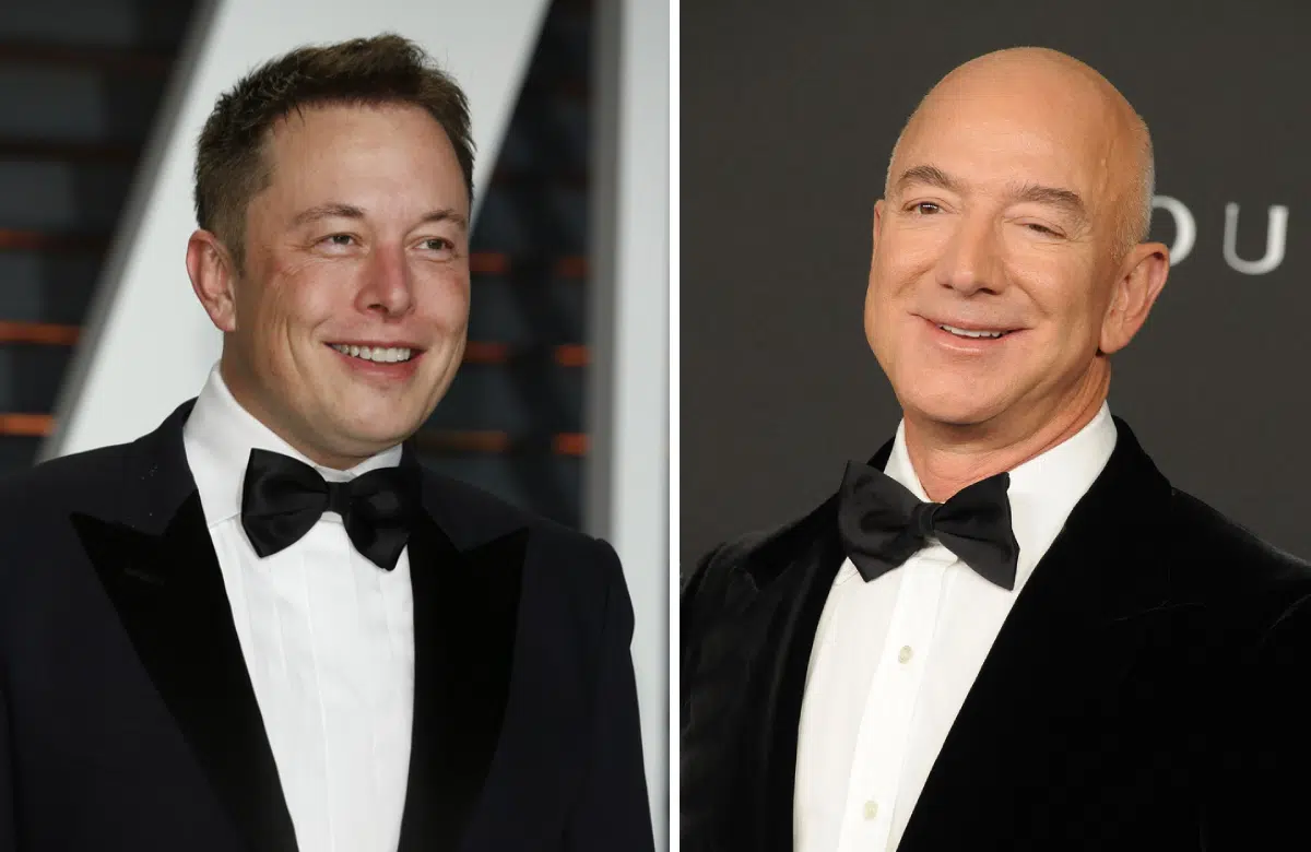 Elon Musk, Jeff Bezos, collage