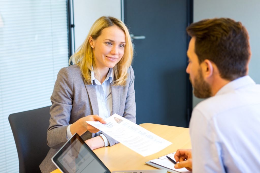 View of a Young attractive woman during job interview