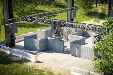 3d printing building with concrete. New technology house building using a modern CNC machine