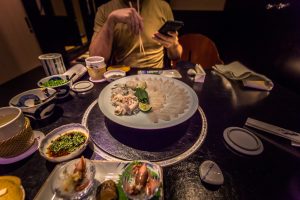 Tokyo - May 20, 2019: Tourists eating Pufferfish in Ginza district, Tokyo, Japan