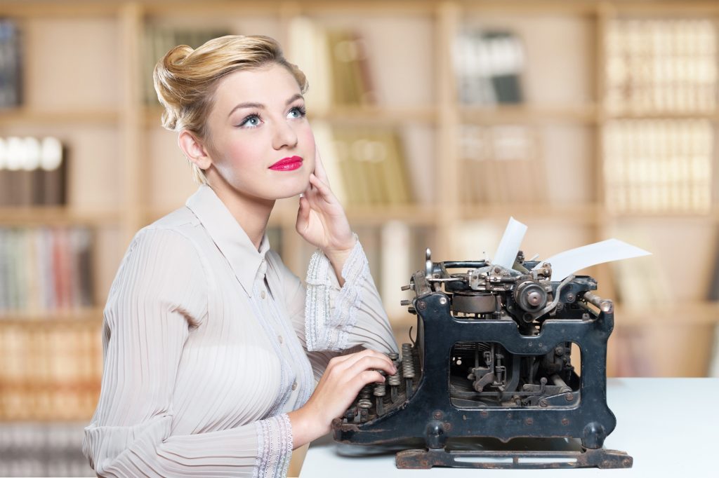 Woman typewriter photo concept
