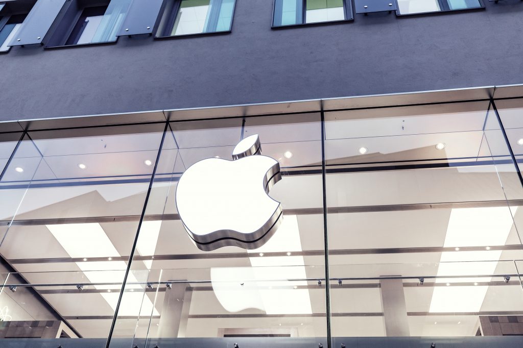 07 August 2019, Munchen, Germany: Apple Logo close-up at the store