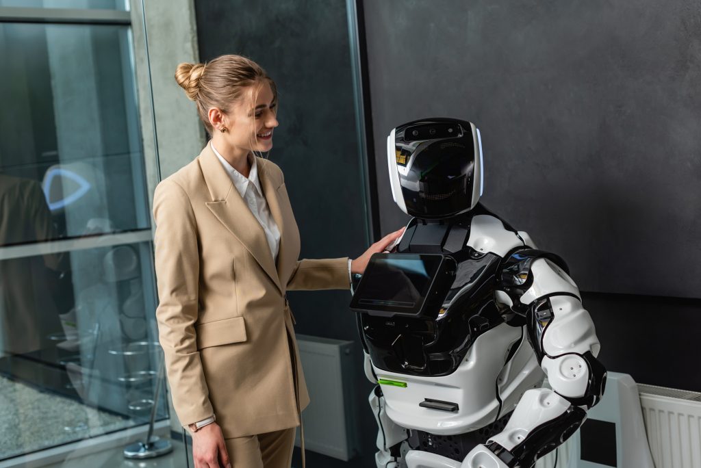 Woman and robot companion, photo concept