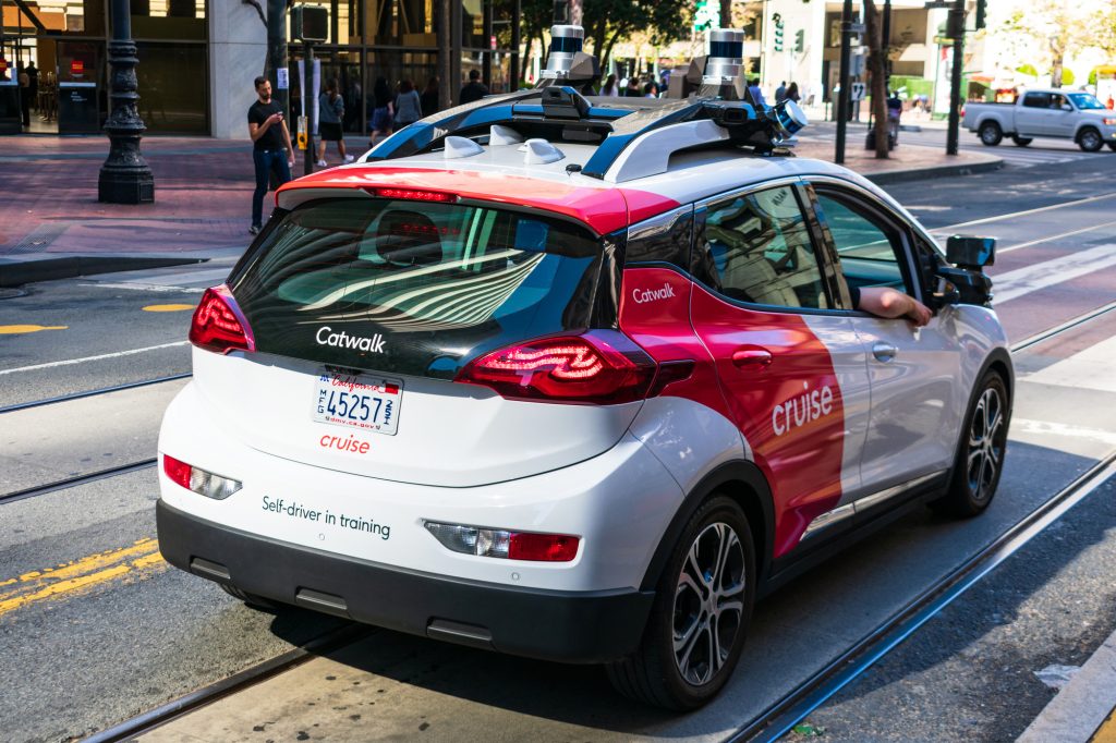 Cruise Automation self driving Chevrolet Bolt undergoing driving test. Cruise Automation is a self-driving technology company, a subsidiary of General Motors - San Francisco, CA, USA - October, 2019