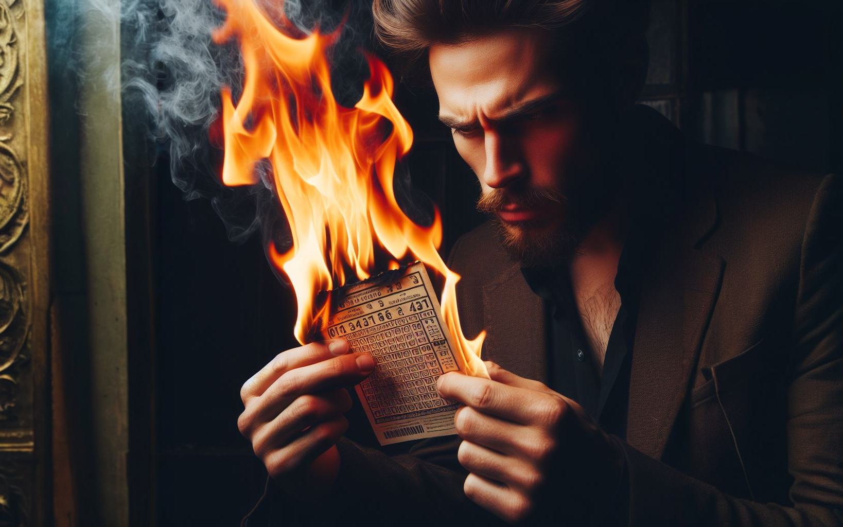 Чоловік з палаючим лотерейним білетом