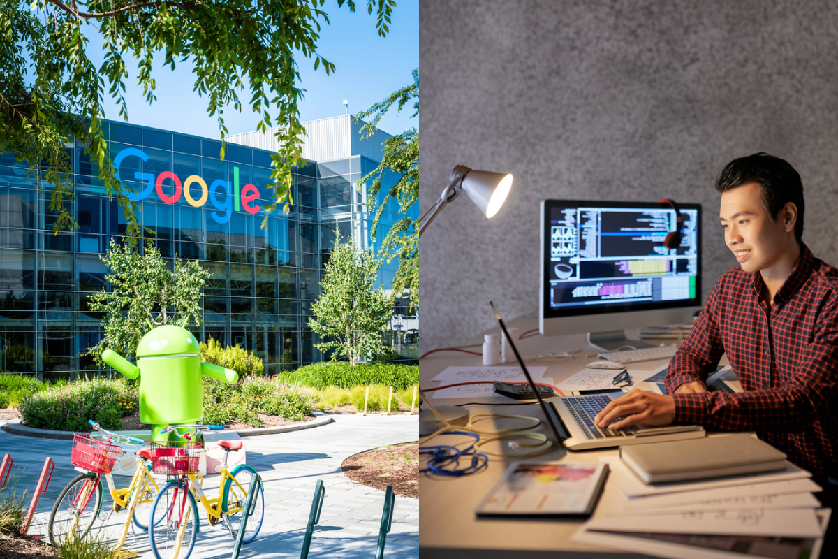 Офіс Google, інженер за роботою, колаж