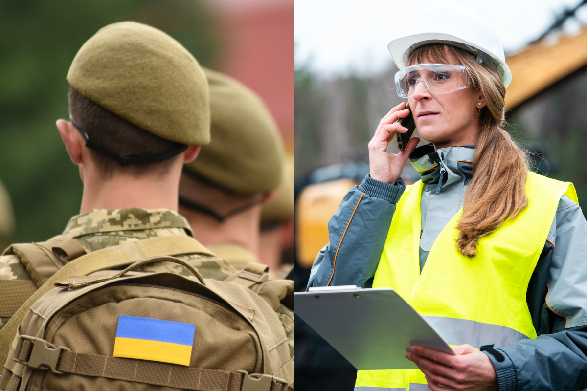 Українські військові, жінка працює на кар'єрі, колаж