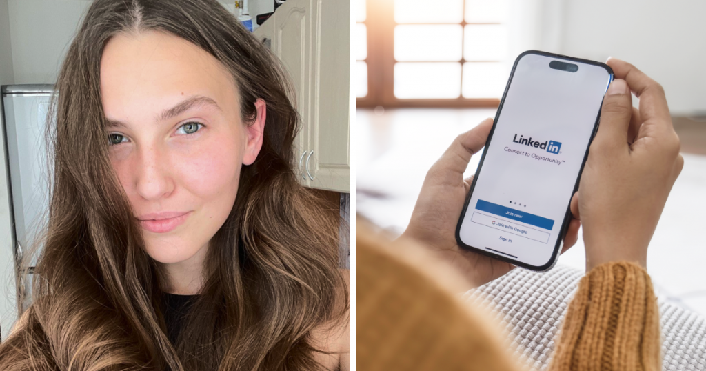 Валерія Троян (1 фото) і додаток LinkedIn на телефоні (2 фото)
