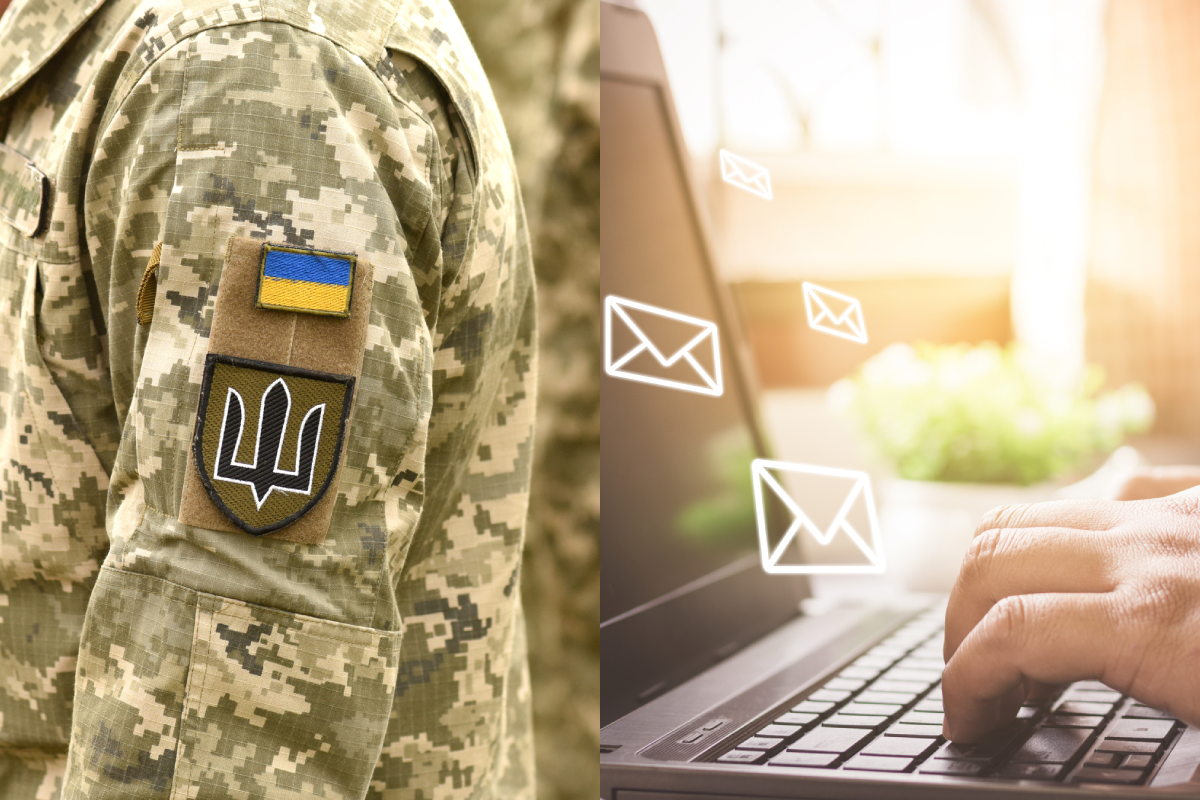 Український військовий, комунікація електронною поштою, колаж