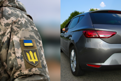 Український військовий, автівка, колаж