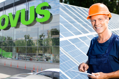 Супермаркет NOVUS, сонячні панелі, колаж